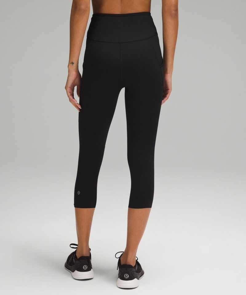 Lululemon Fast and Free High-Rise Crop with Pockets 19 Leggings Damen Schwarz | 1843YQSZW