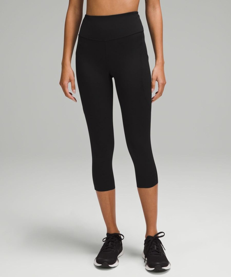 Lululemon Fast and Free High-Rise Crop with Pockets 19 Leggings Damen Schwarz | 1843YQSZW