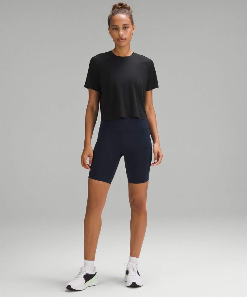 Lululemon Fast and Free Race Length T-shirts Damen Schwarz | 8120JMSXY