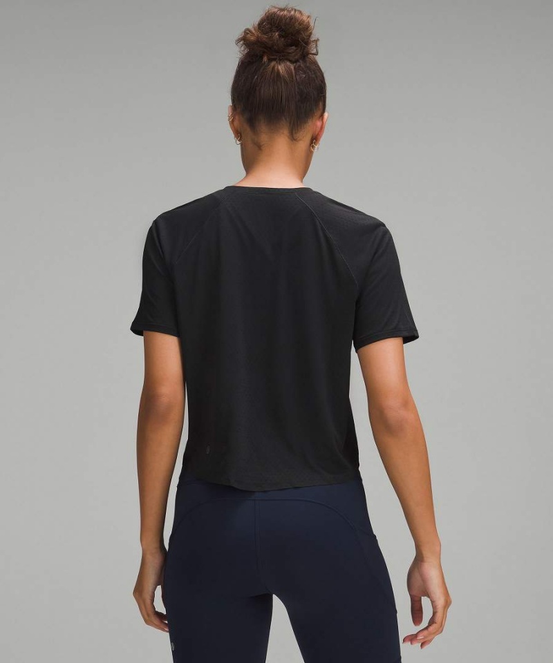 Lululemon Fast and Free Race Length T-shirts Damen Schwarz | 8120JMSXY