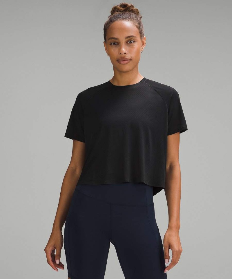 Lululemon Fast and Free Race Length T-shirts Damen Schwarz | 8120JMSXY