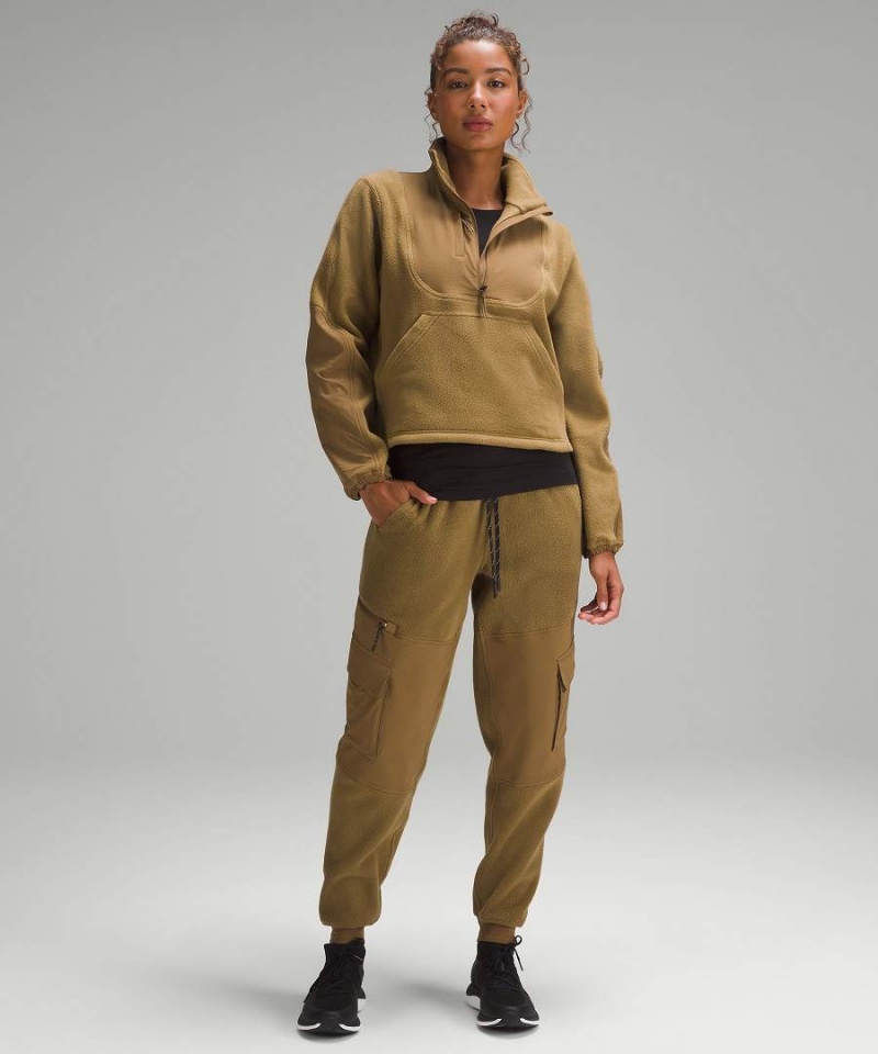 Lululemon Fleece + Ripstop Cargo High-Rise Full Length Wandern Jogginghose Damen Khaki | 4520EWBIM