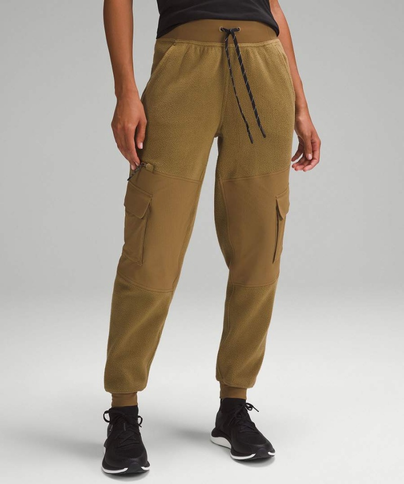 Lululemon Fleece + Ripstop Cargo High-Rise Full Length Wandern Jogginghose Damen Khaki | 4520EWBIM