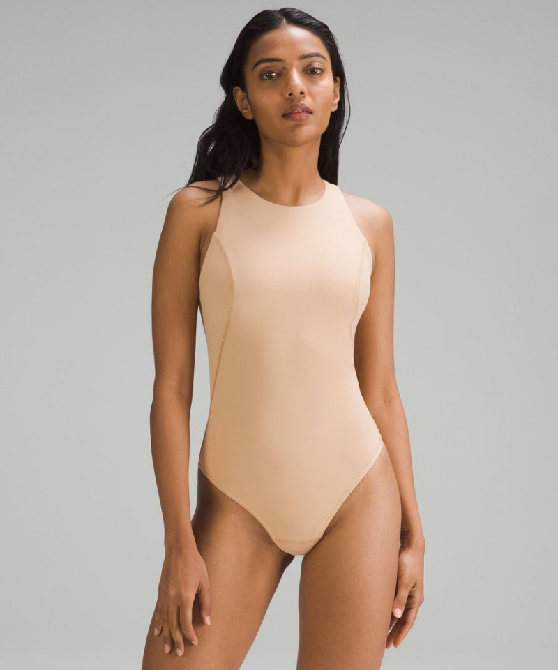 Lululemon High-Neck Tight-Fit Shelf Bodysuit Body Damen Beige | 8436ZSNUY