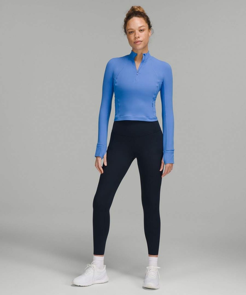 Lululemon It's Rulu Cropped Half Zip Langarmhemd Damen Blau | 0836LNTCJ