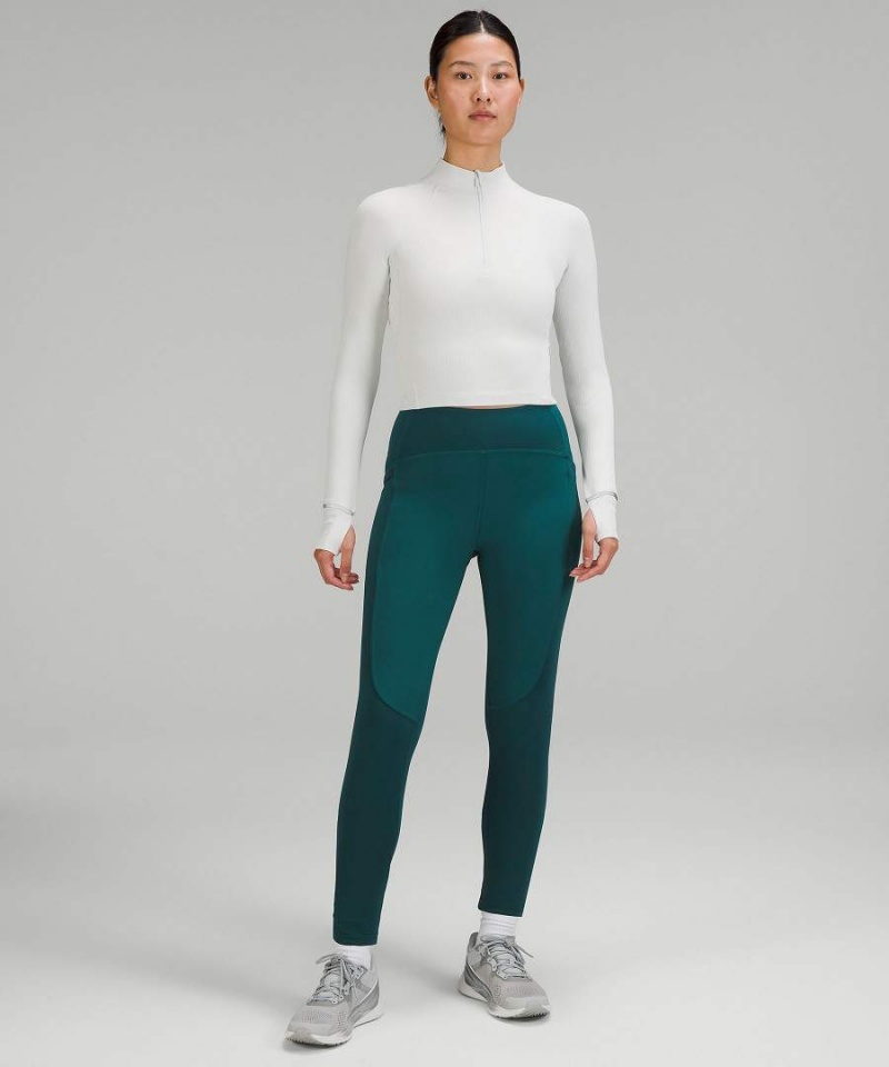 Lululemon It's Rulu Gerippt Cropped Half Zip Langarmhemd Damen Weiß | 0492WMNOE