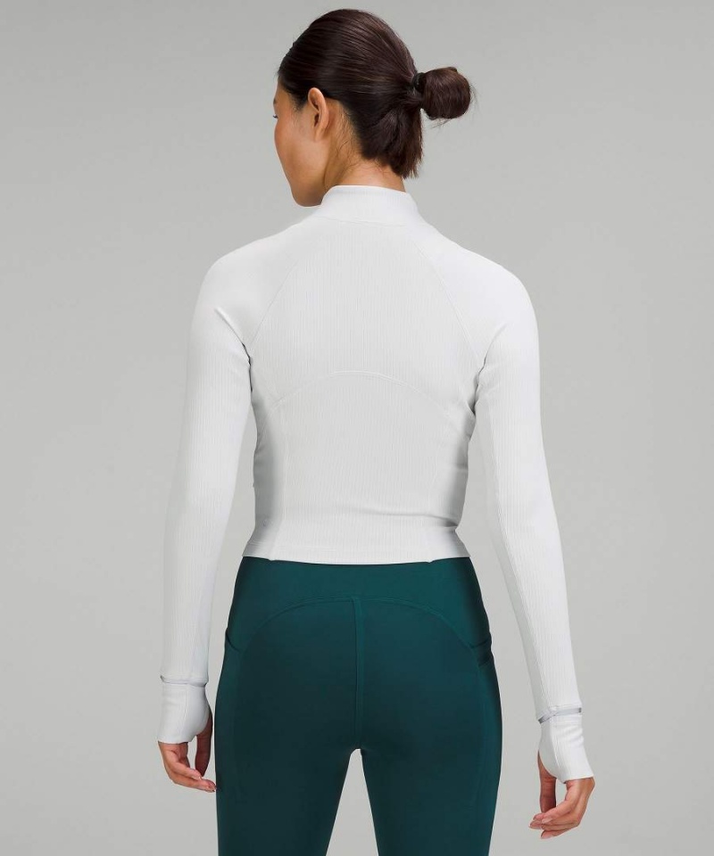 Lululemon It's Rulu Gerippt Cropped Half Zip Langarmhemd Damen Weiß | 0492WMNOE