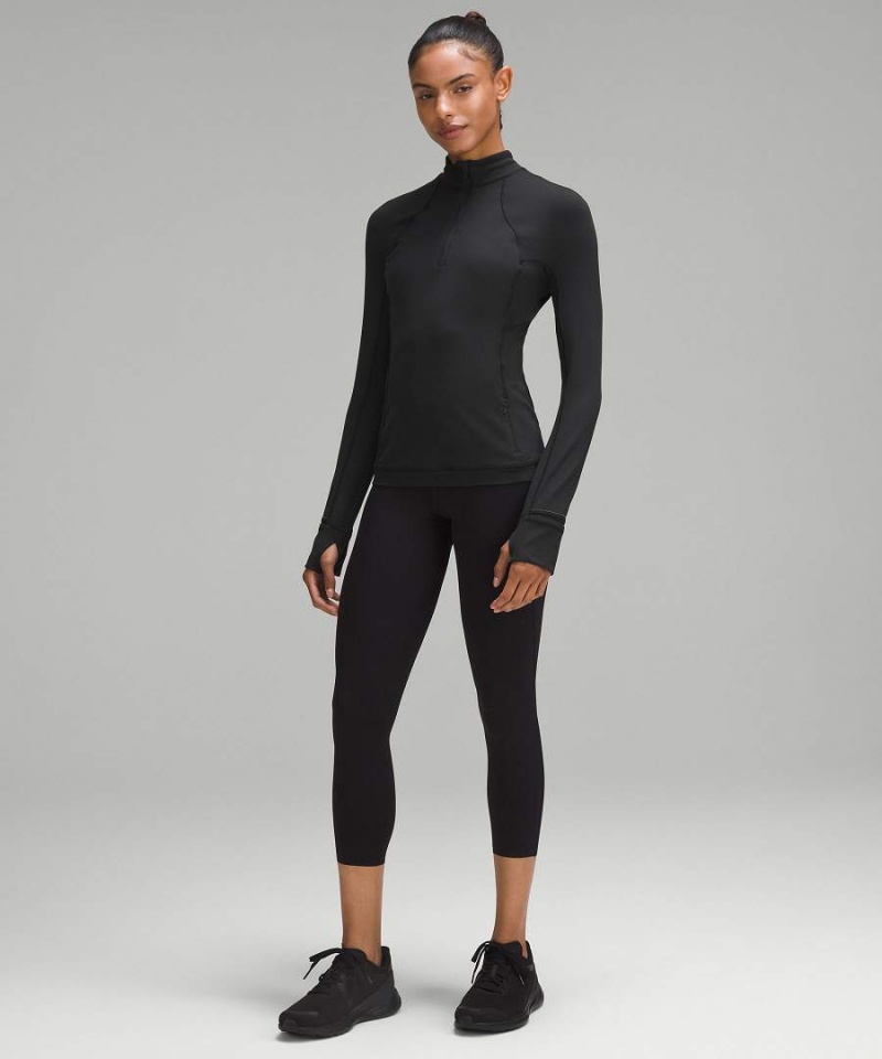 Lululemon It's Rulu Half Zip Langarmhemd Damen Schwarz | 9278MORAP