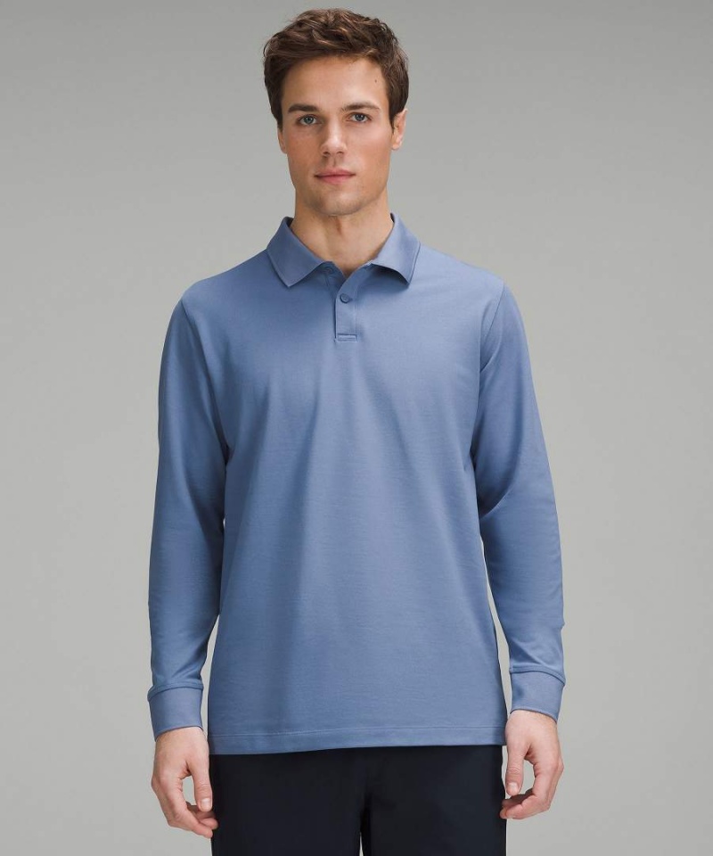 Lululemon Klassische-Fit Pique Long-Sleeve Polo Shirts Herren Blau | 3219PETUX