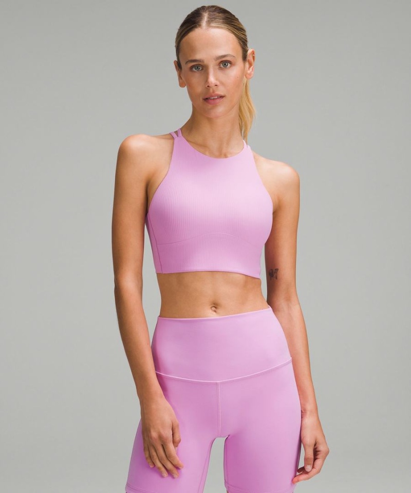 Lululemon Like a Cloud High-Neck Longline Gerippt Bra Light Support, B/C Cup Sport BH Damen Lila | 3529CPBLM