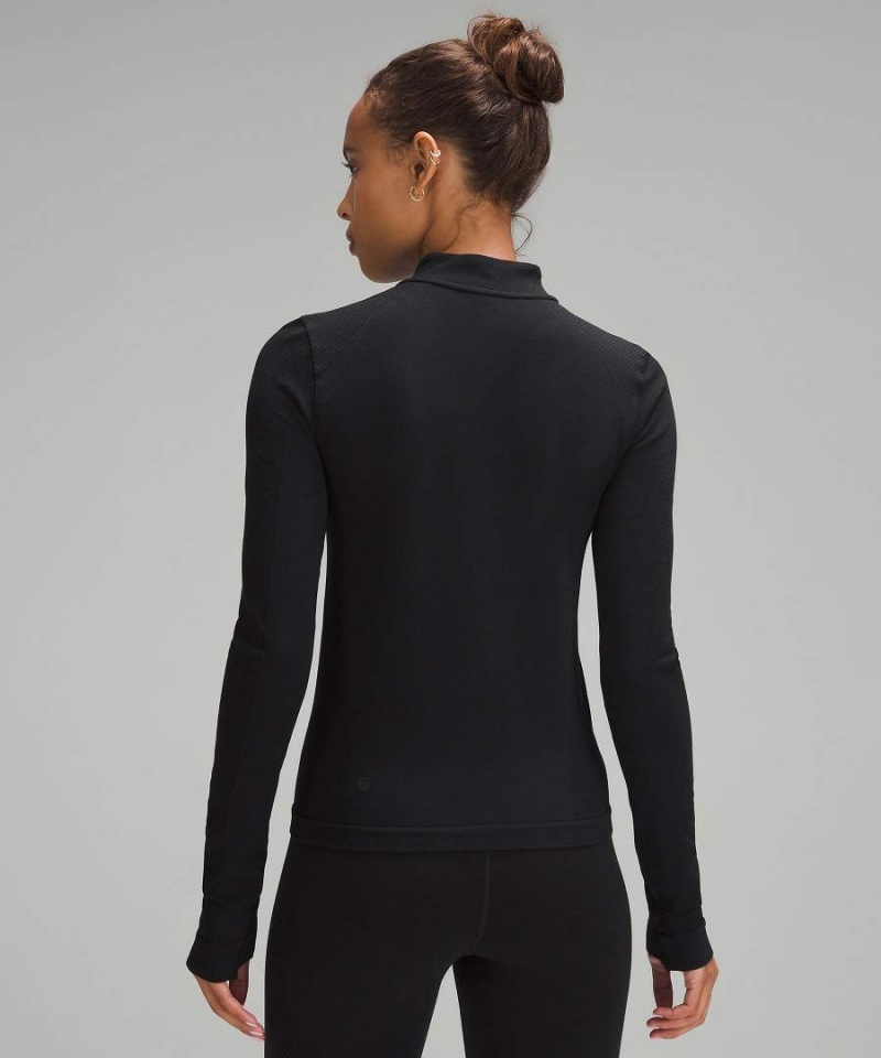 Lululemon Merino Wolle-Blend Base Layer Half Zip Langarmhemd Damen Schwarz | 5849WQXIO