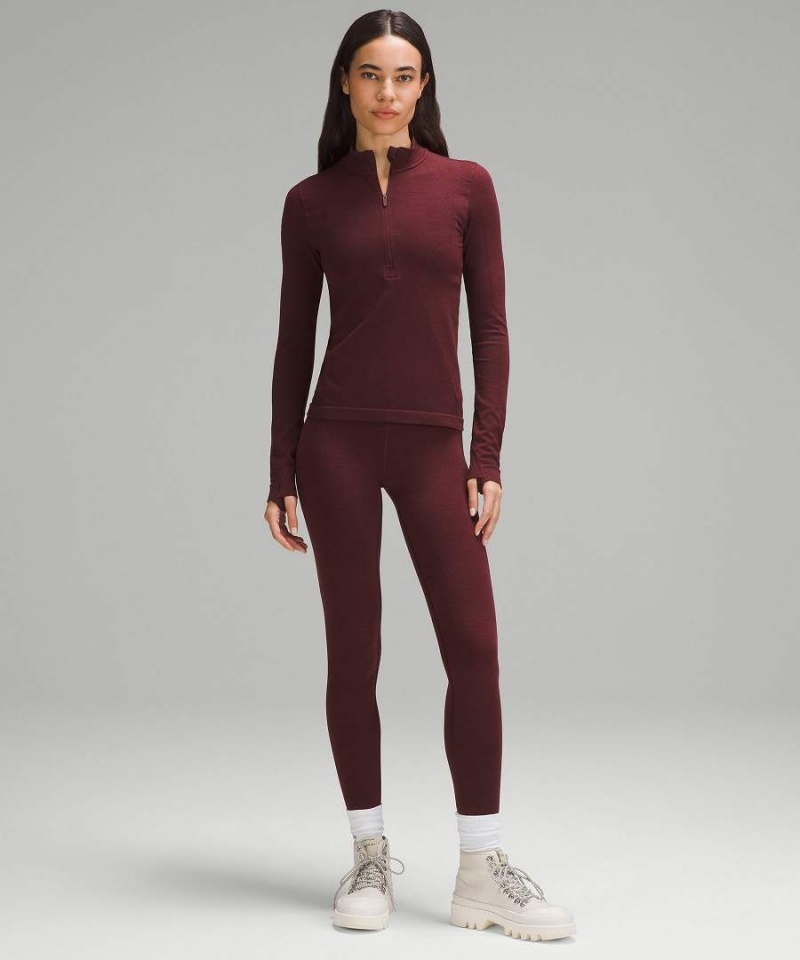 Lululemon Merino Wolle-Blend Base Layer Half Zip Langarmhemd Damen Rot Bordeaux | 2034TVYOM