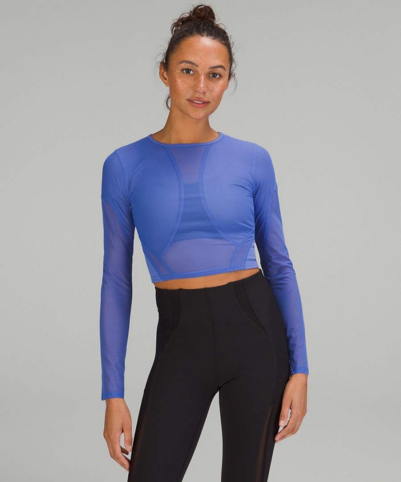 Lululemon Mesh Panelled Sport Langarmhemd Damen Indigo | 9784WMYST