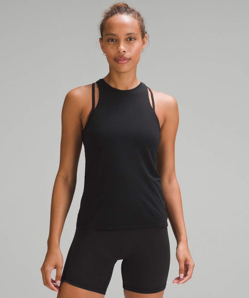 Lululemon Modal-Blend High-Neck Yoga Tanktop Damen Schwarz | 2450ISYEJ