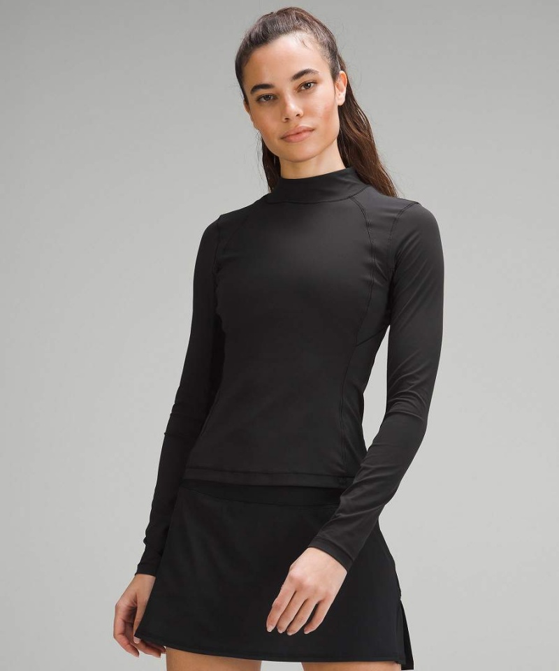 Lululemon Nulux Mockneck Langarmhemd Damen Schwarz | 9827BDQHX