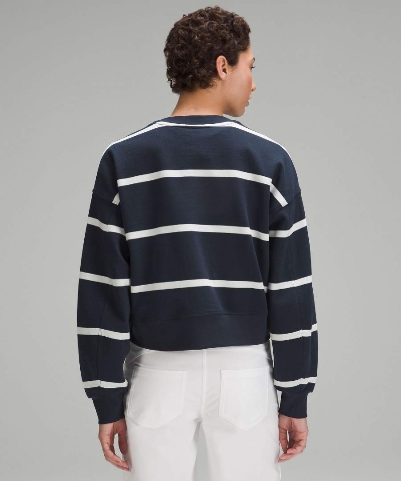 Lululemon Perfectly Oversized Cropped Crew Stripe Sweatshirts Damen Navy Weiß | 6813VBMPD