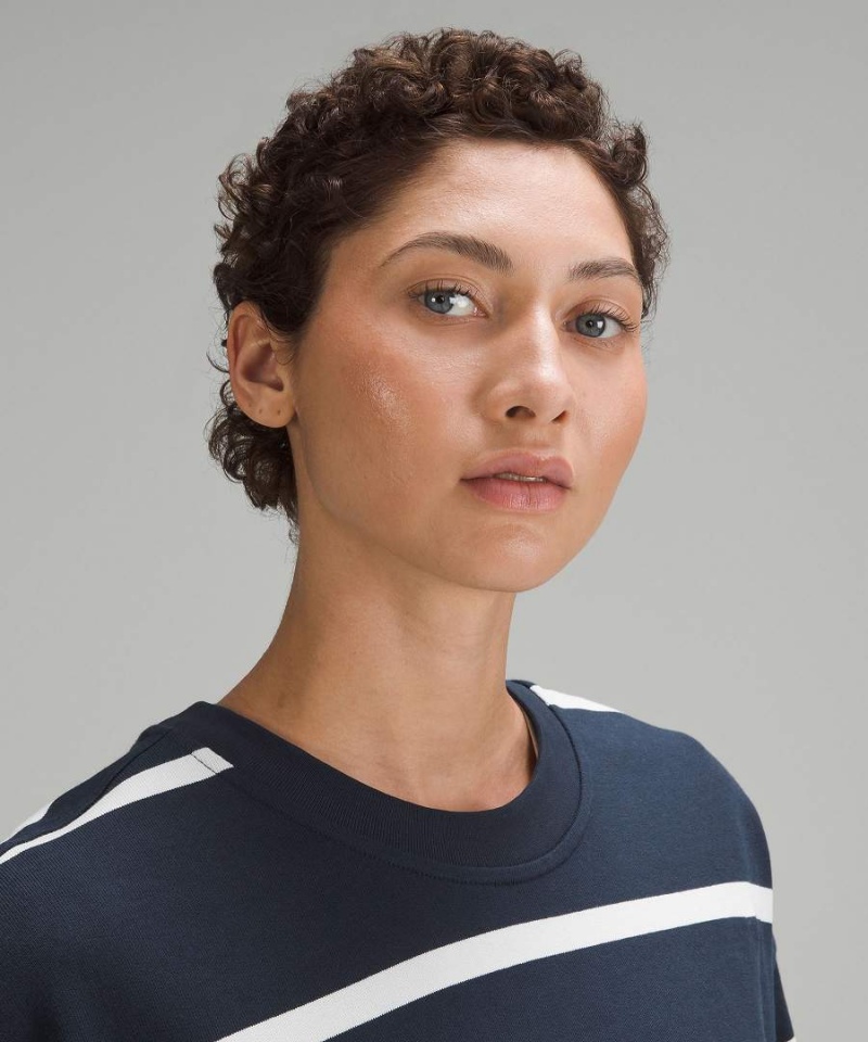 Lululemon Perfectly Oversized Cropped Crew Stripe Sweatshirts Damen Navy Weiß | 6813VBMPD