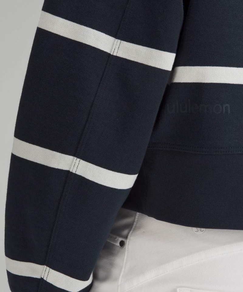 Lululemon Perfectly Oversized Cropped Crew Stripe Sweatshirts Damen Navy Weiß | 6813VBMPD