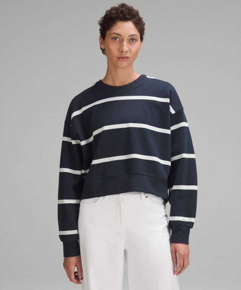 Lululemon Perfectly Oversized Cropped Crew Stripe Sweatshirts Damen Navy Weiß | 6813VBMPD