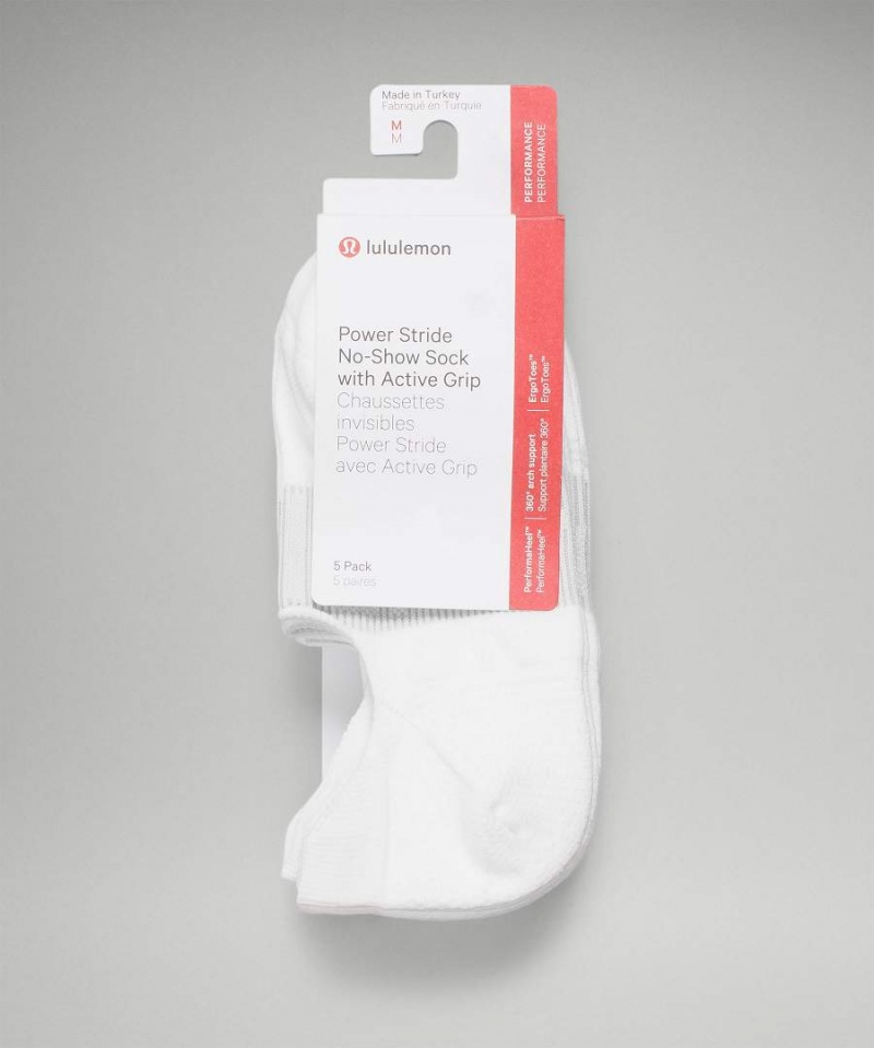 Lululemon Power Stride No-Show with Active Grip 5 Pack Socken Damen Weiß | 8297VRNLB