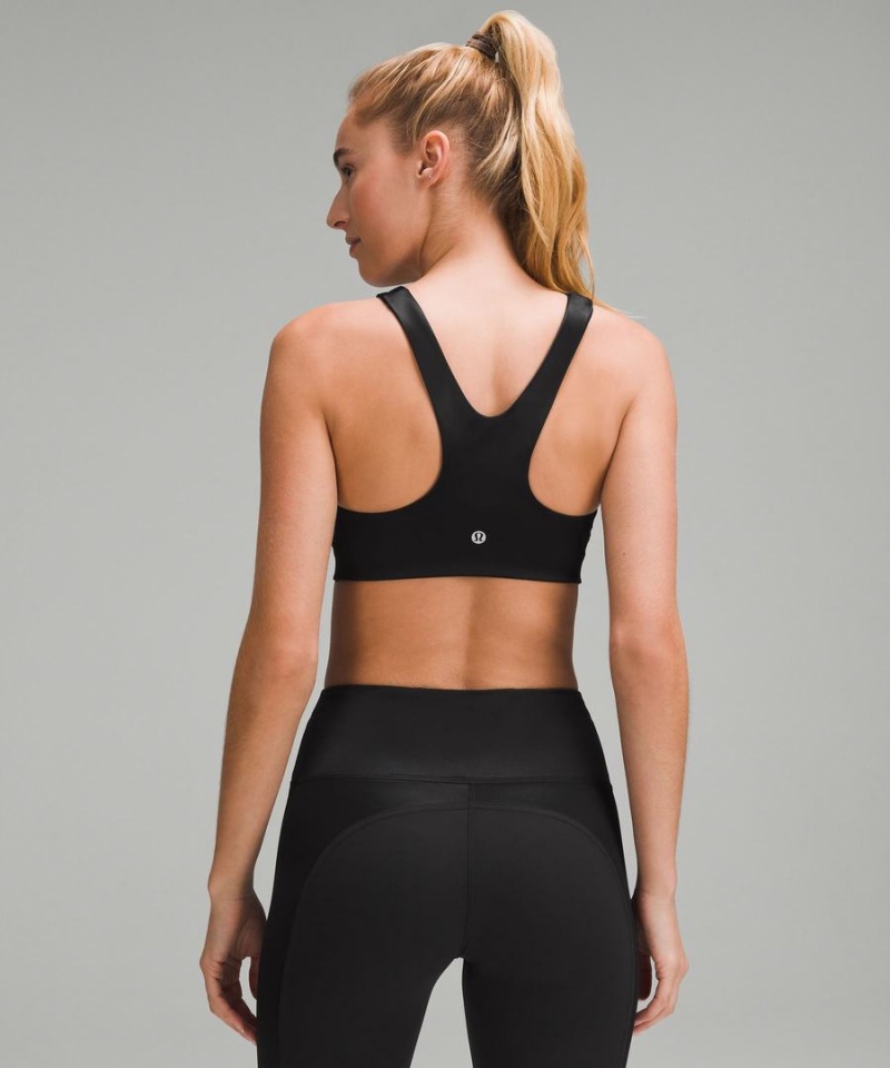 Lululemon Shine Racerback Train Bra Medium Support, A/B Cup Sport BH Damen Schwarz | 5746AQDIP