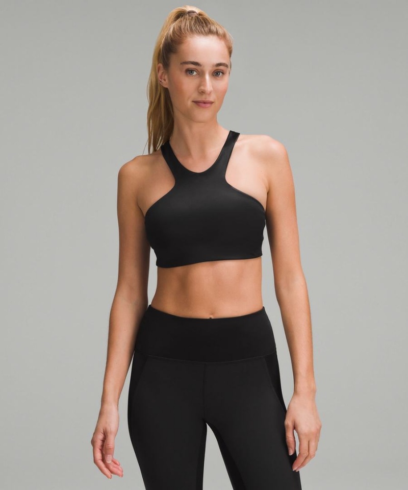 Lululemon Shine Racerback Train Bra Medium Support, A/B Cup Sport BH Damen Schwarz | 5746AQDIP