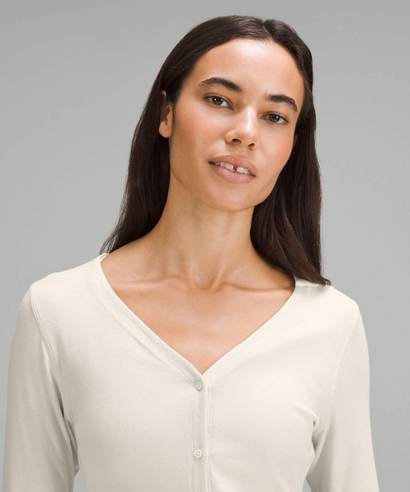 Lululemon Side-Cinch Gerippt Cardigan Langarmhemd Damen Beige | 9047WEKRY