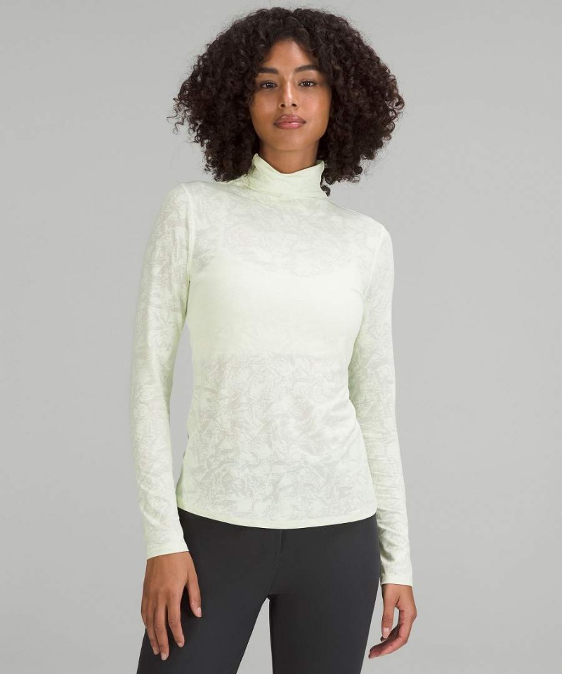 Lululemon Slim-Fit Jacquard Turtleneck Langarmhemd Damen Weiß | 0689CZYTM