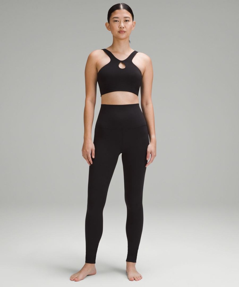 Lululemon SmoothCover Front Cut-Out Yoga Bra Light Support, A/B Cup Sport BH Damen Schwarz | 9851OZQHJ