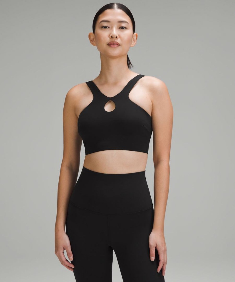 Lululemon SmoothCover Front Cut-Out Yoga Bra Light Support, A/B Cup Sport BH Damen Schwarz | 9851OZQHJ