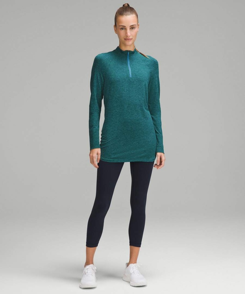 Lululemon Swiftly Relaxed Long-Length Half Zip Langarmhemd Damen Türkis | 3412IZMJR