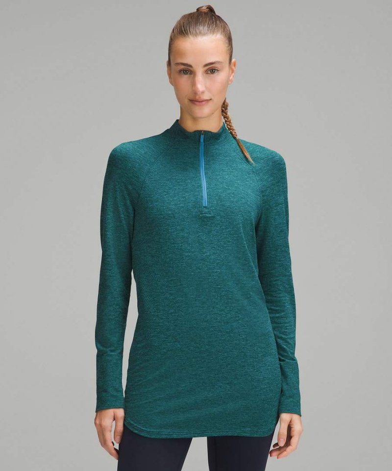 Lululemon Swiftly Relaxed Long-Length Half Zip Langarmhemd Damen Türkis | 3412IZMJR