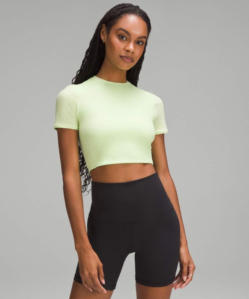 Lululemon Wundermost Ultra-Soft Nulu Crewneck Cropped T-shirts Damen Grün | 1639OCTEZ