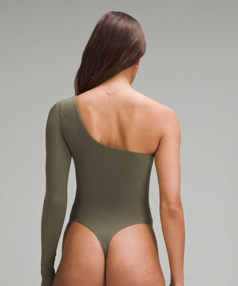 Lululemon Wundermost Ultra-Soft Nulu Long-Sleeve One-Shoulder Body Damen Grün | 9165ZFGSW