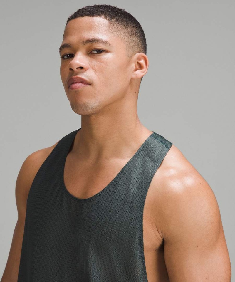 Lululemon lab Grid Mesh Singlet Graphic Tanktop Herren Grau | 4521WAXVR