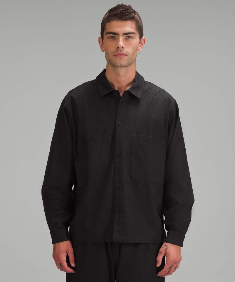 Lululemon lab Jacquard Button-Up Langarmhemd Herren Schwarz | 5432XGQDR